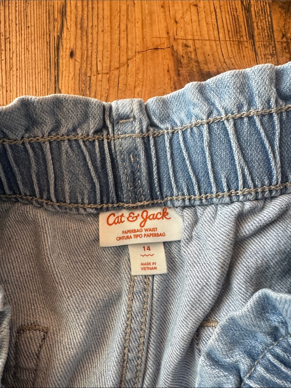 Cat & Jack Light Wash Paper Bag Waist Kids Jeans/ size 14 (2 pairs exact same) - Picture 2 of 3